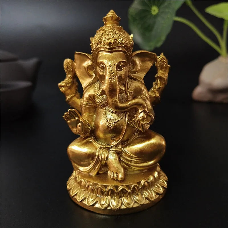 Estátua do Senhor Ganesha em dourado e bronze (7cm)