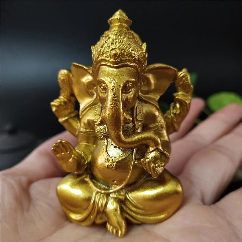 Estátua do Senhor Ganesha em dourado e bronze (7cm)