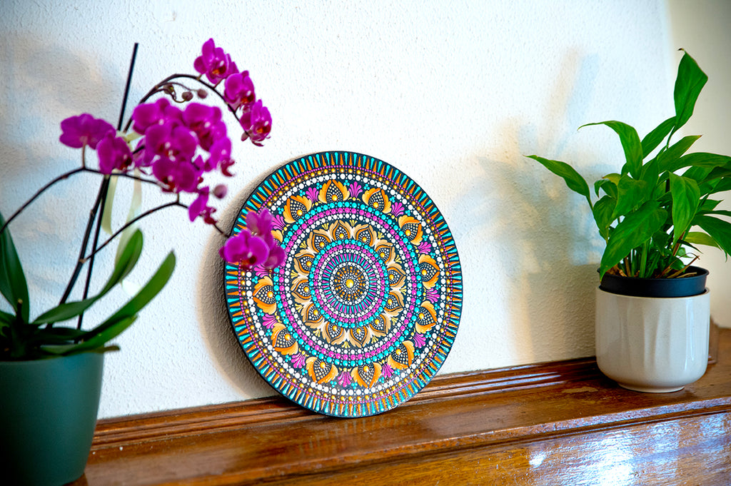 Quadro de Mandala de 30 cm inspirada nos Povos Nativos