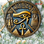 Placa decorativa egípcia em metal - Olho de Hórus, Ankh (20cmx20cm)