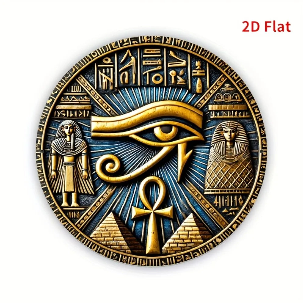 Placa decorativa egípcia em metal - Olho de Hórus, Ankh (20cmx20cm)