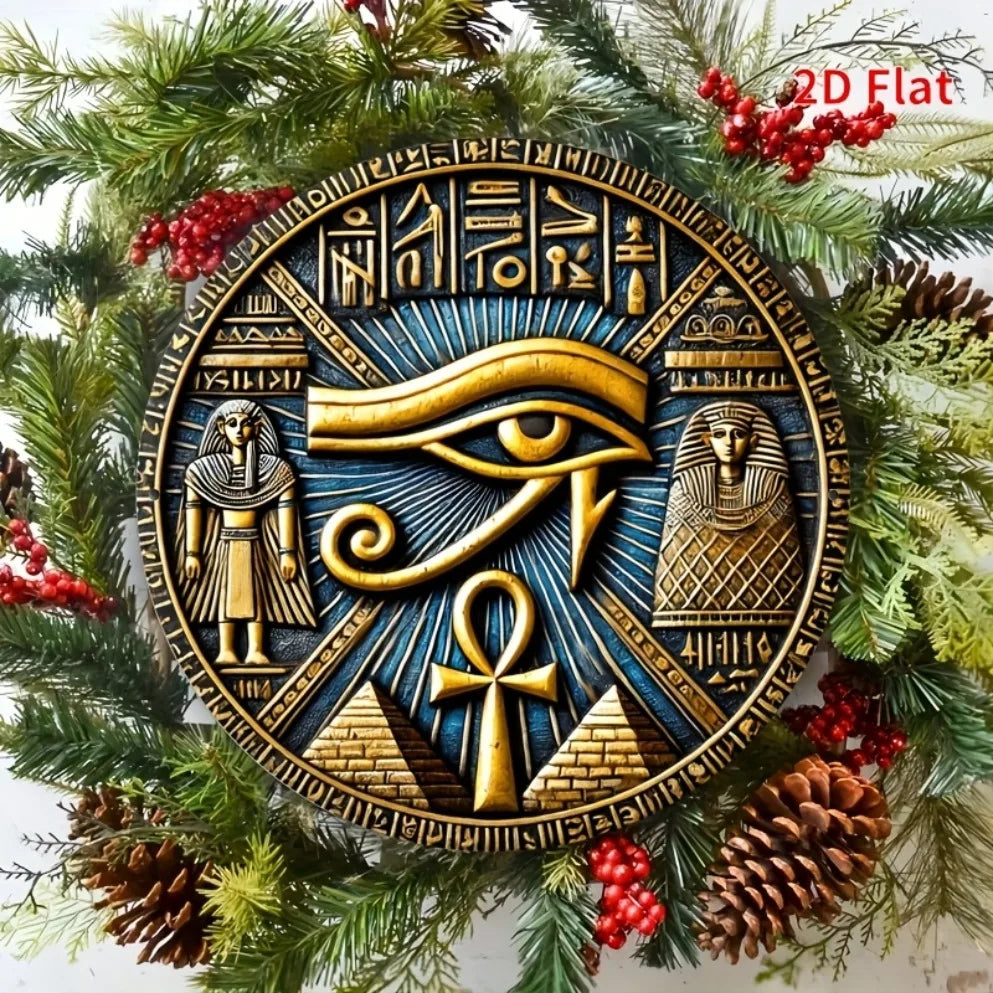 Placa decorativa egípcia em metal - Olho de Hórus, Ankh (20cmx20cm)