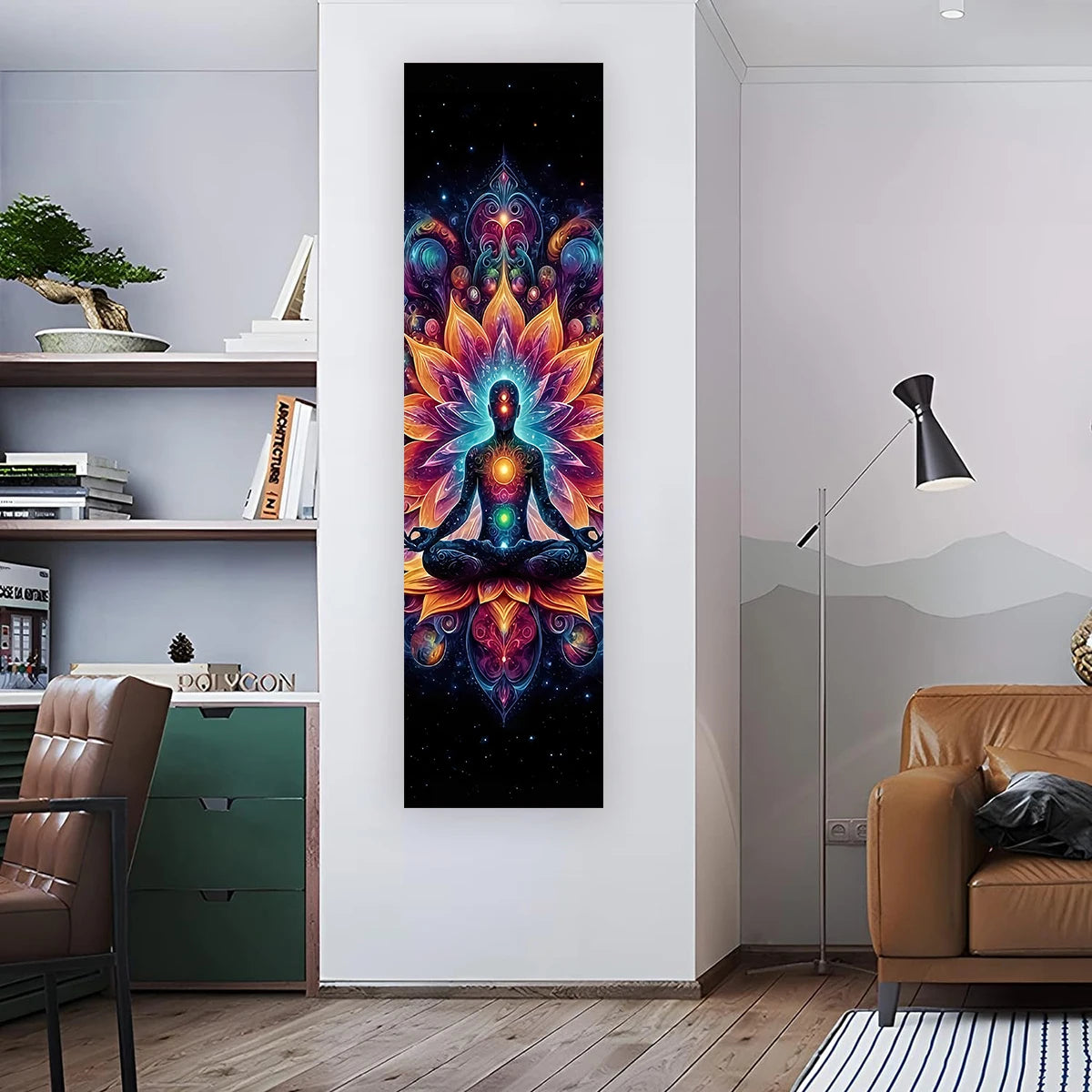 Tapeçaria colorida de chakras para meditação de ioga