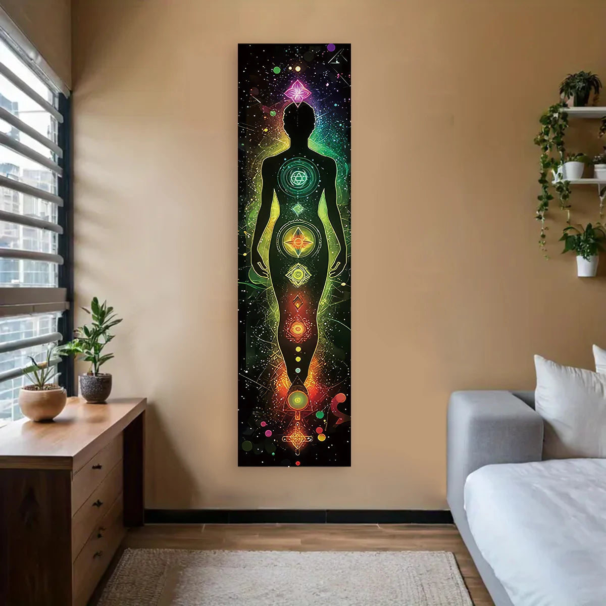 Tapeçaria colorida de chakras para meditação de ioga