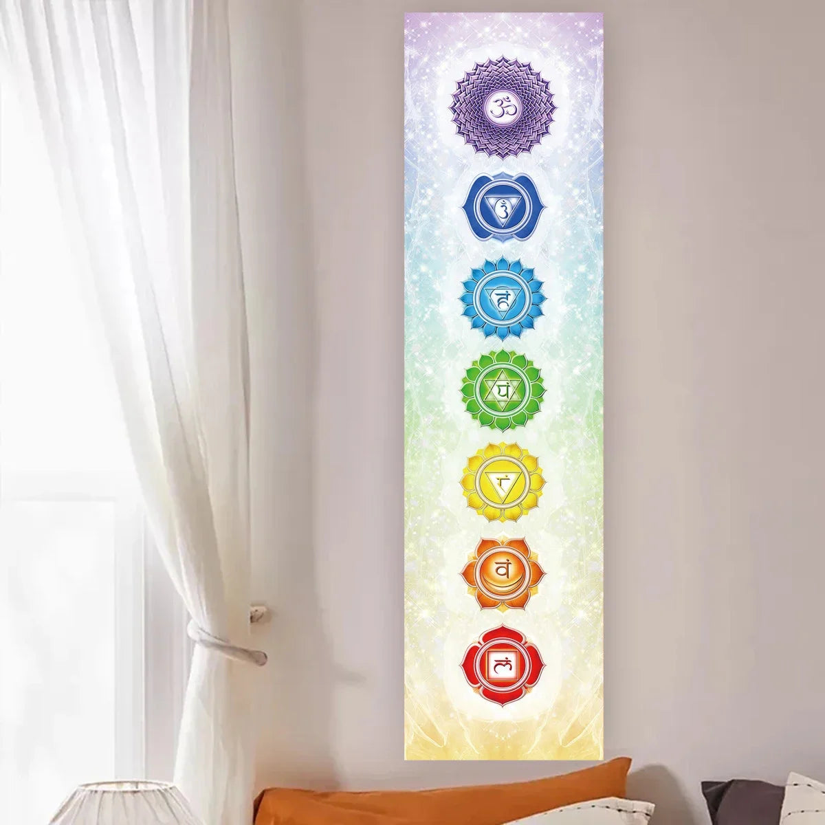Tapeçaria colorida de chakras para meditação de ioga