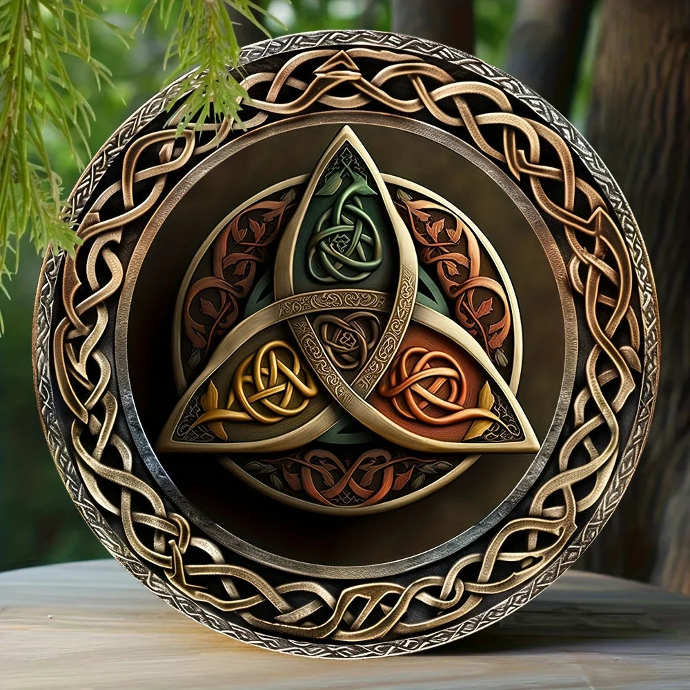 Placa de parede em alumínio com símbolo celta Triskle 2D (20cm x 20cm)