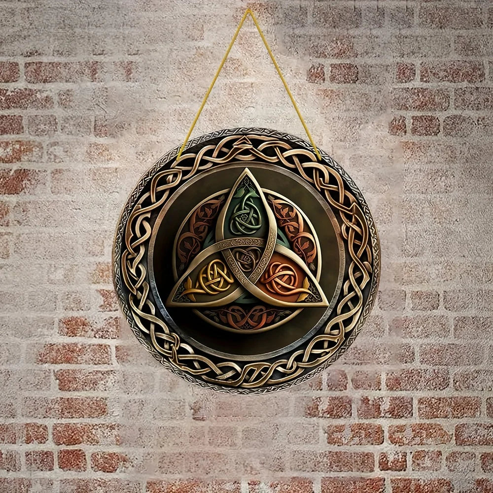 Placa de parede em alumínio com símbolo celta Triskle 2D (20cm x 20cm)