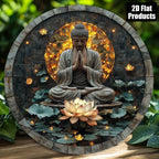 Placa de metal plana 2D vintage com Buda Zen (20cmx20cm)