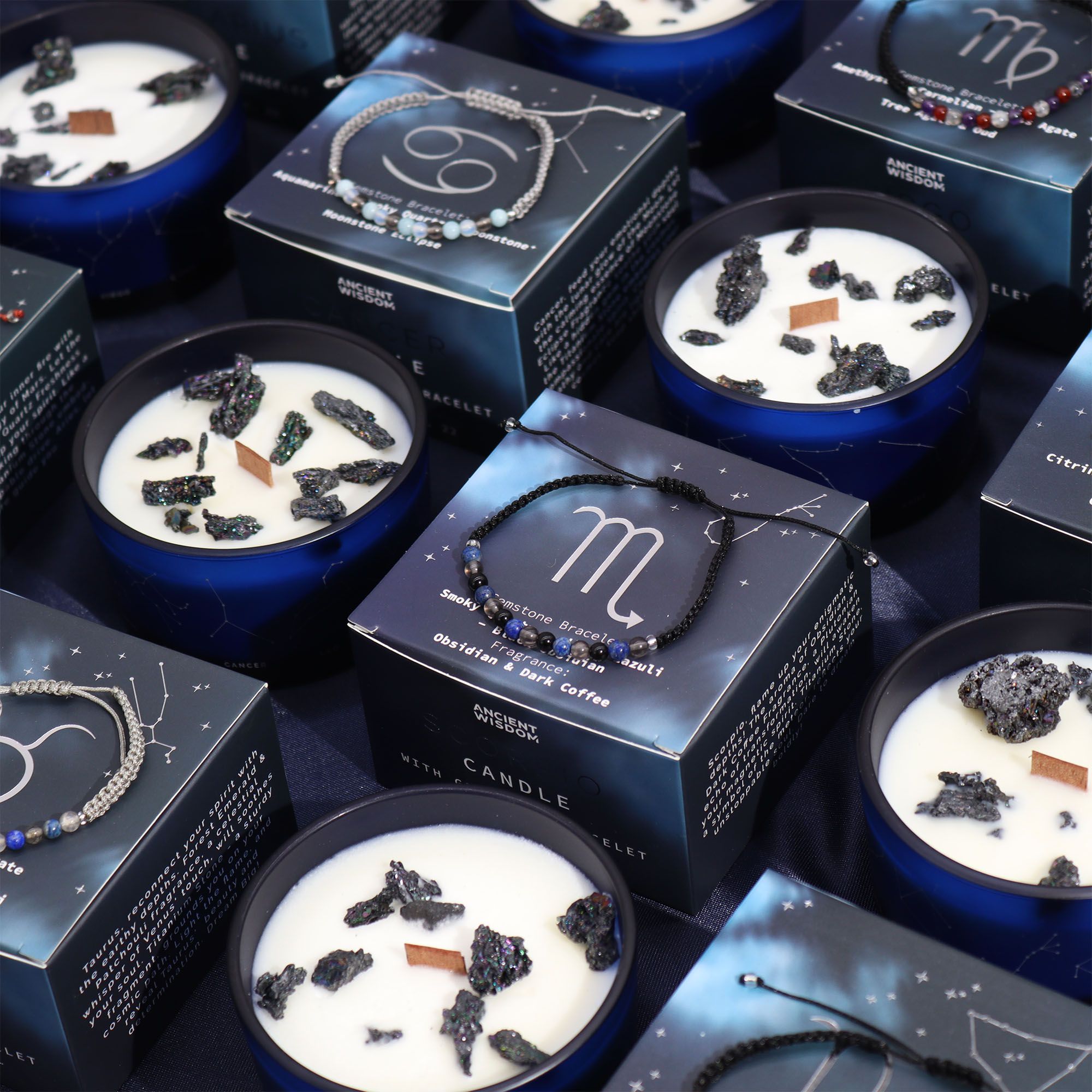 Vela de cristal do zodíaco com pulseira de pedras preciosas - Câncer