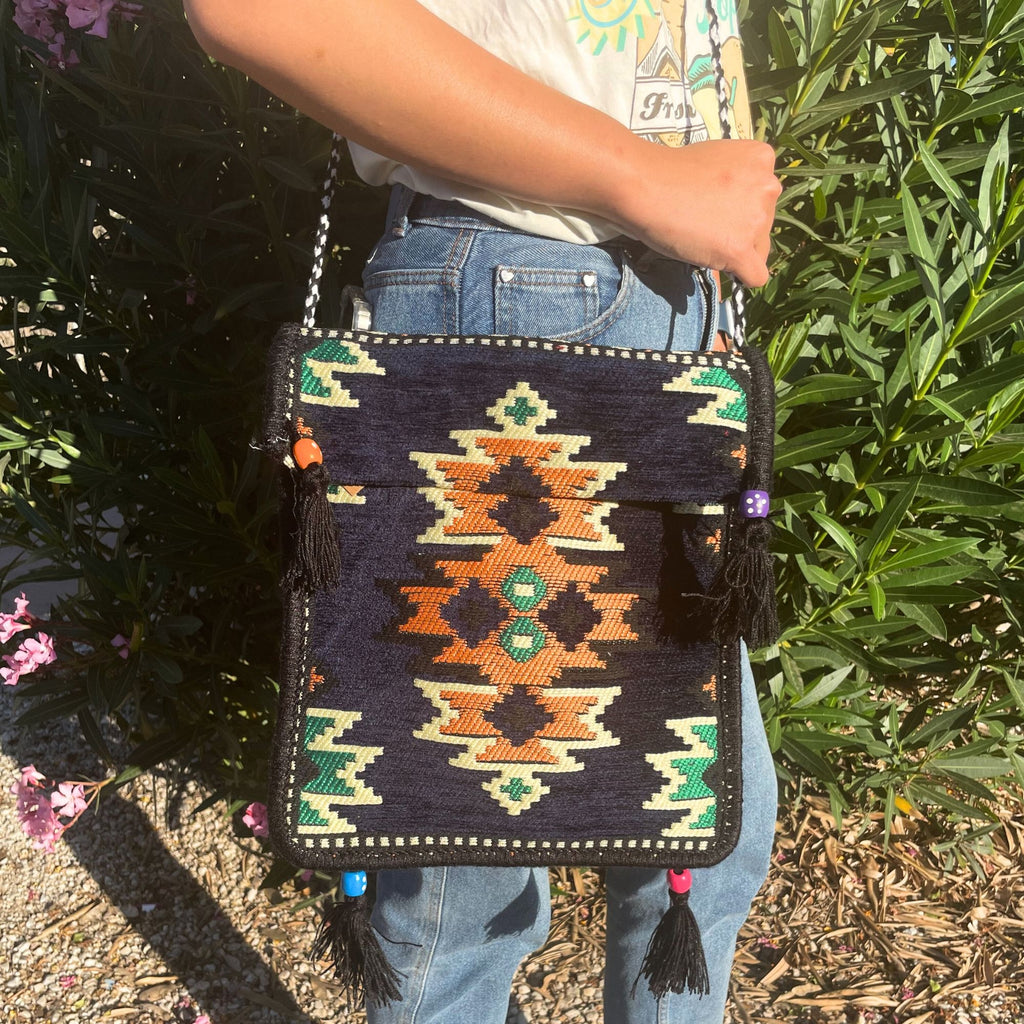 Bolsa bandolera de festival Kilim azul marinho escuro