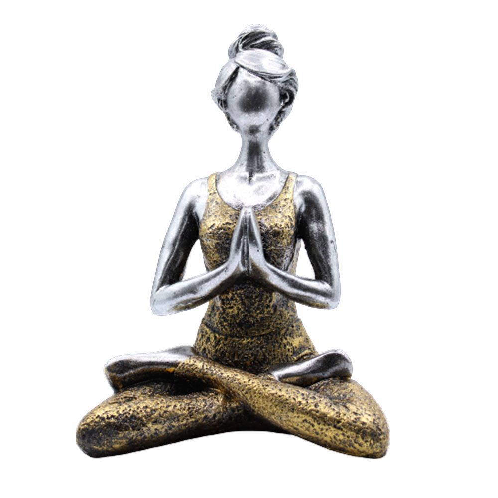 Figura feminina de ioga - Prata e ouro 24cm