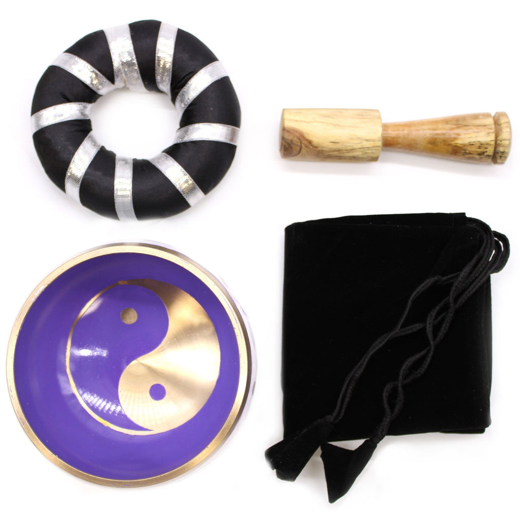 Conjunto de Taças Tibetanas - Yin & Yang - Branco/Roxo 10,7cm