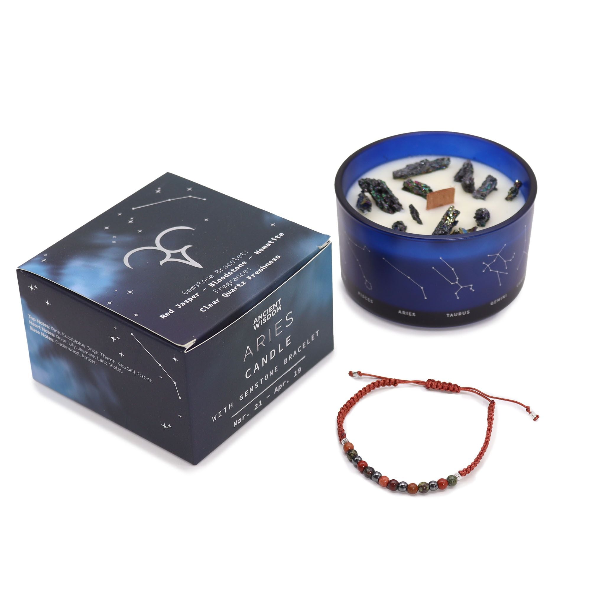 Vela de Cristal do Zodíaco com Pulseira de Pedras Preciosas - Áries