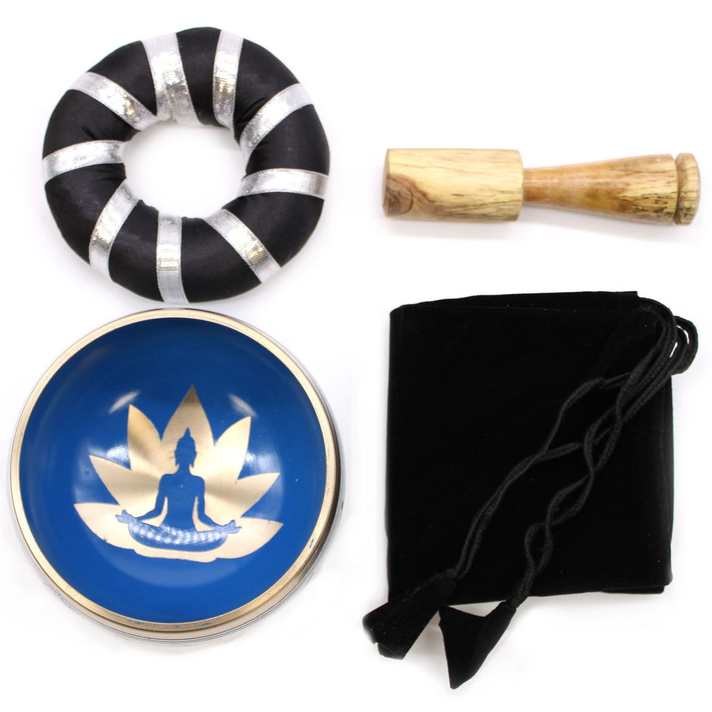 Conjunto de Taças Tibetanas - Movimentos de Yoga - Branco/Azul 10,7cm