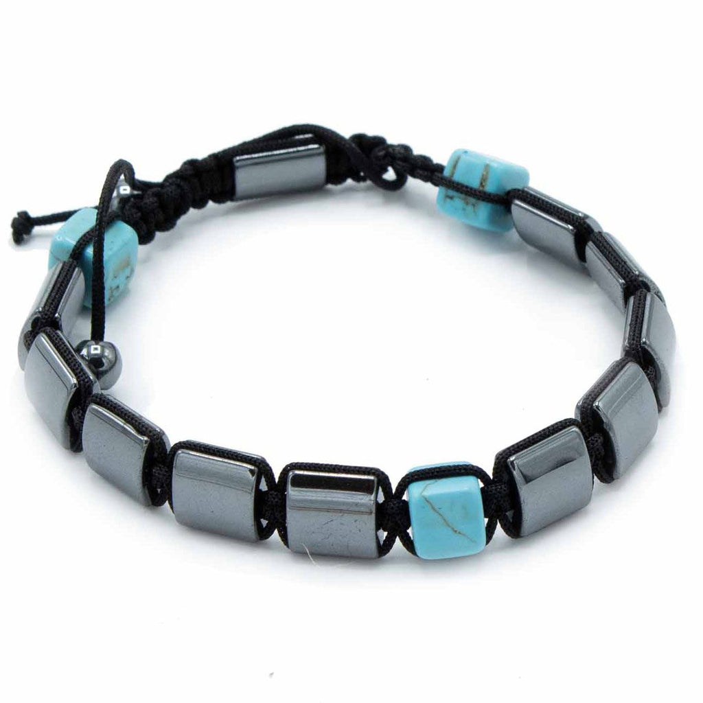 Pulsera magnética Shamballa de hematita - Cuboides turquesas
