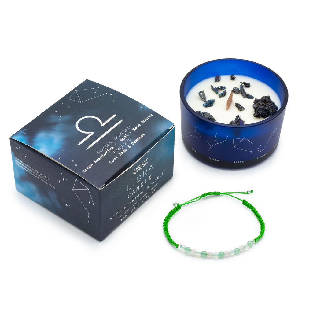 Vela de Cristal do Zodíaco com Pulseira de Pedras Preciosas - Libra