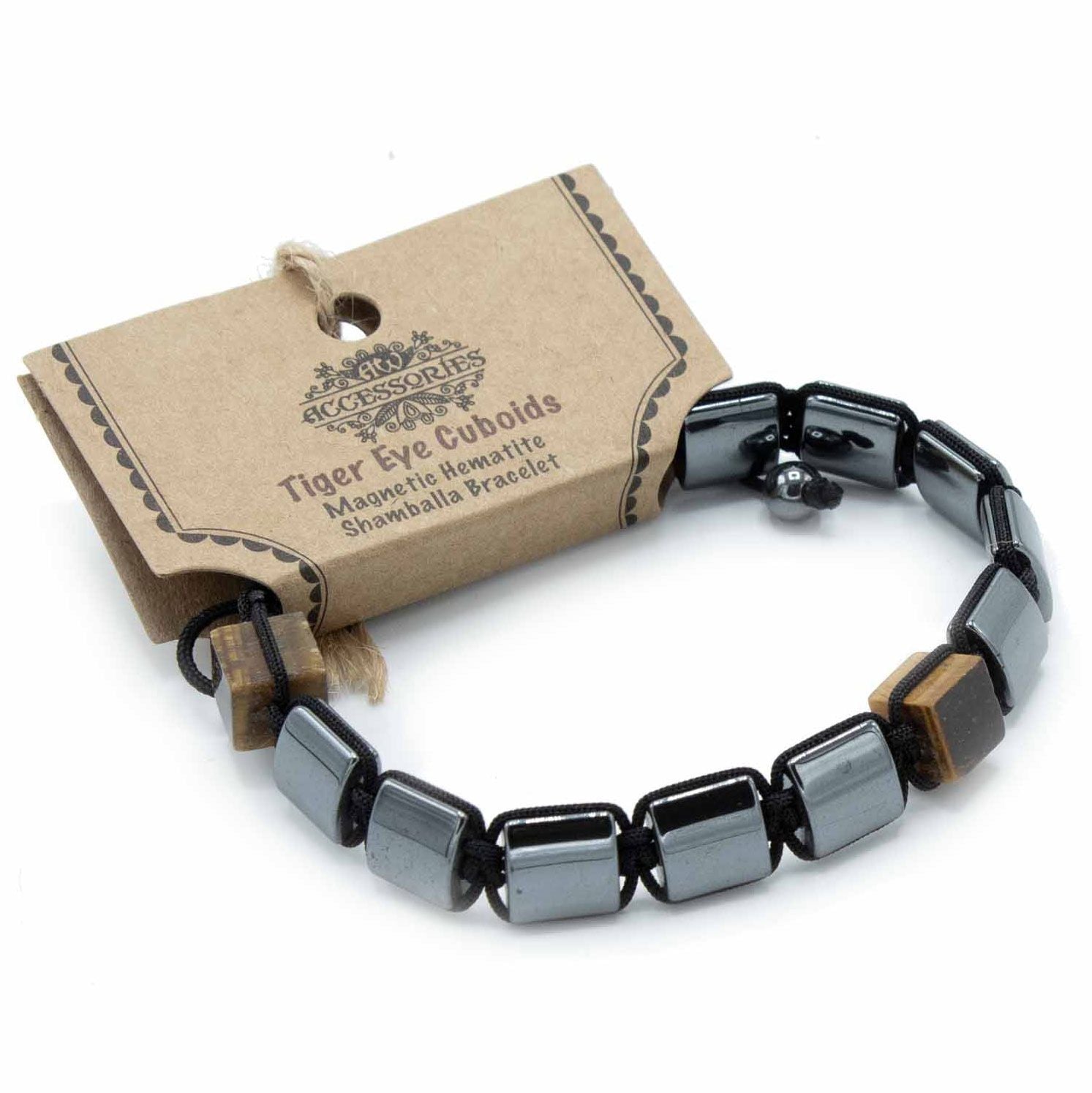 Pulseira Magnética Shambala de Hematita - Cuboides Olho de Tigre