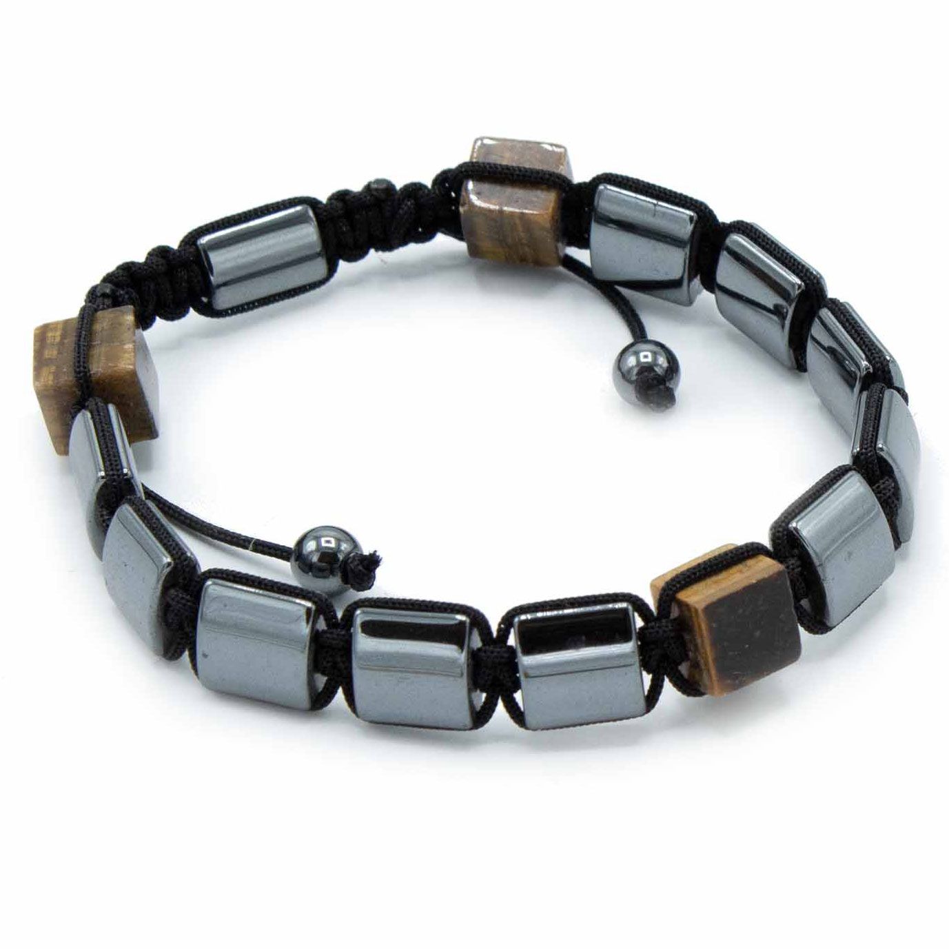 Pulseira Magnética Shambala de Hematita - Cuboides Olho de Tigre