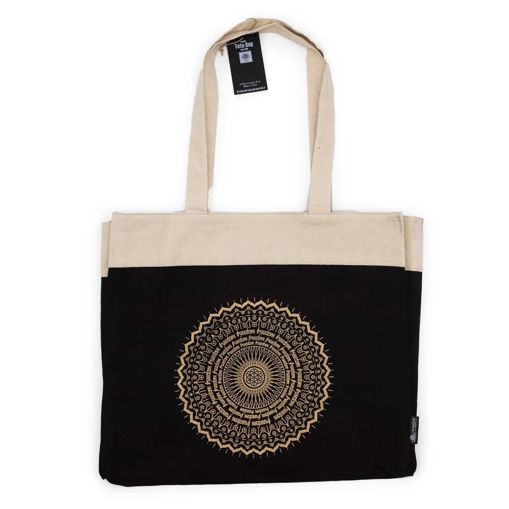 Bolsa tote extra grande lavada à pedra 14oz - Mandala da liberdade