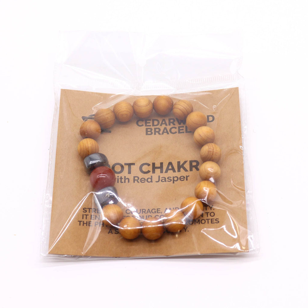 Pulseira de Cedro - Chakra Raiz - Jaspe Vermelho