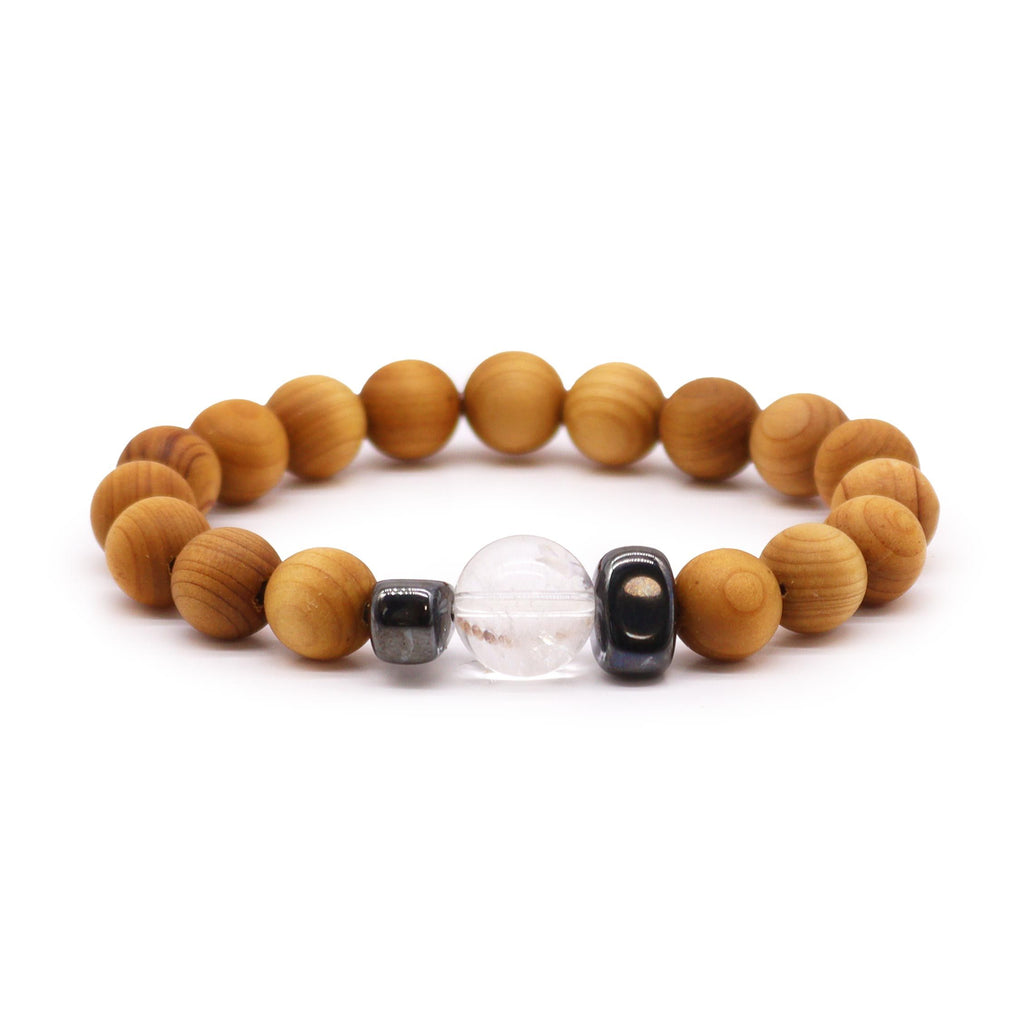 Pulseira de Cedro - Chakra Coronário - Quartzo Claro