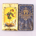 Juego de cartas del Tarot con lámina metálica azul y dorada – El Ojo que Todo lo Ve – con folleto.