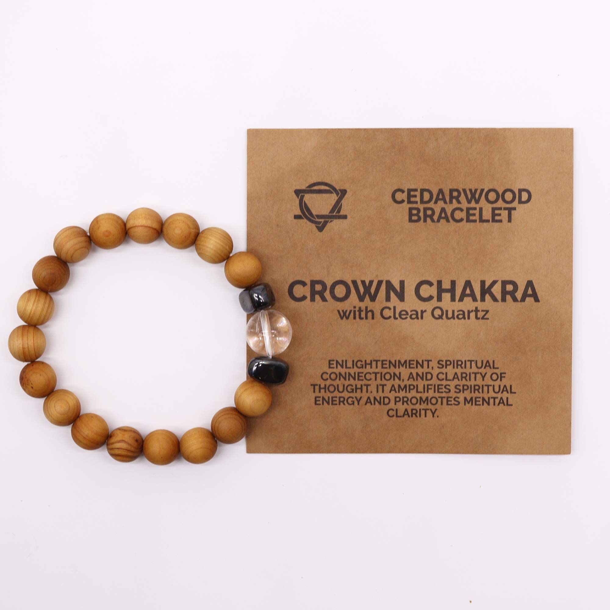 Pulseira de Cedro - Chakra Coronário - Quartzo Claro