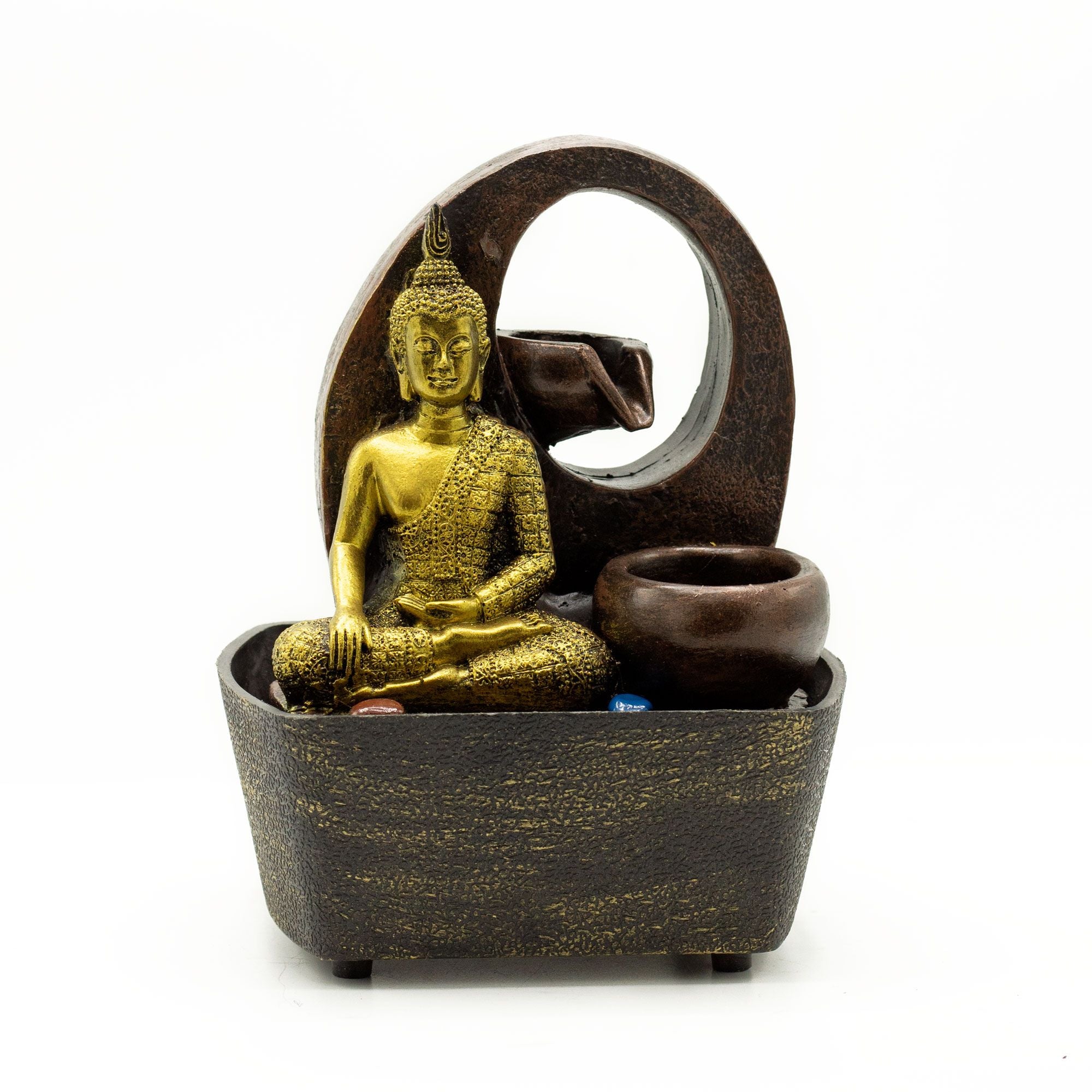 Fonte de água interior - Buda dourado e cascata 21,5 cm