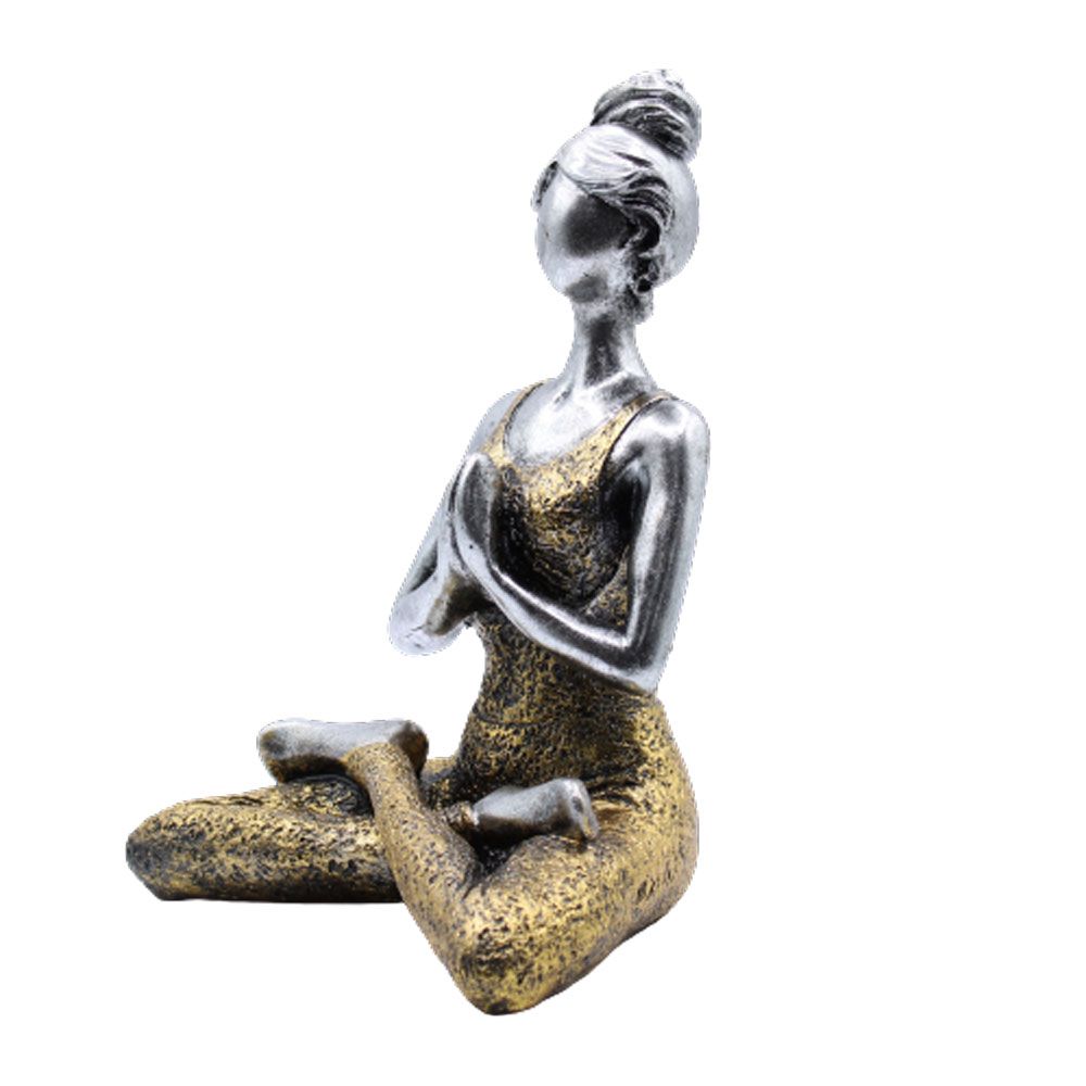 Figura feminina de ioga - Prata e ouro 24cm