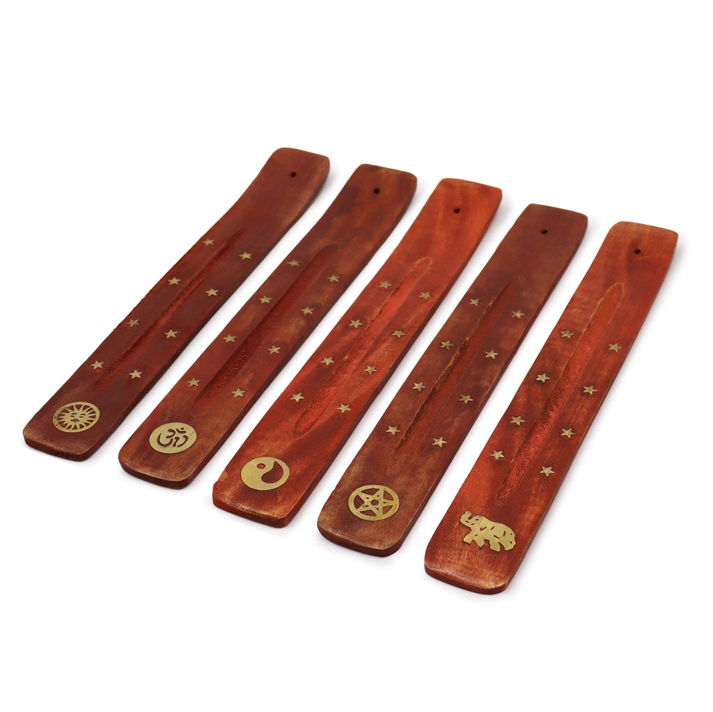 Porta Incenso incrustações em latão - Madeira de manga