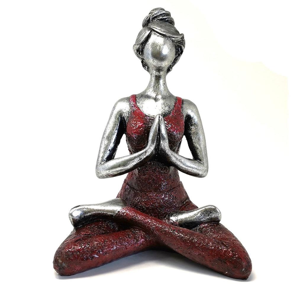 Figura Feminina Yoga - Prateado e Bordô 24 cm
