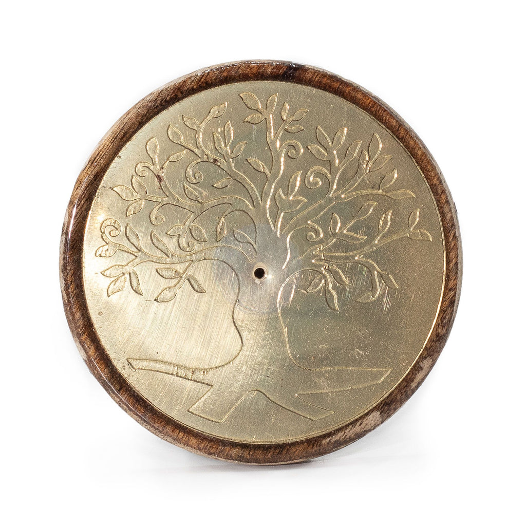 Porta incenso dourado sobre madeira de manga - Árvore da Vida