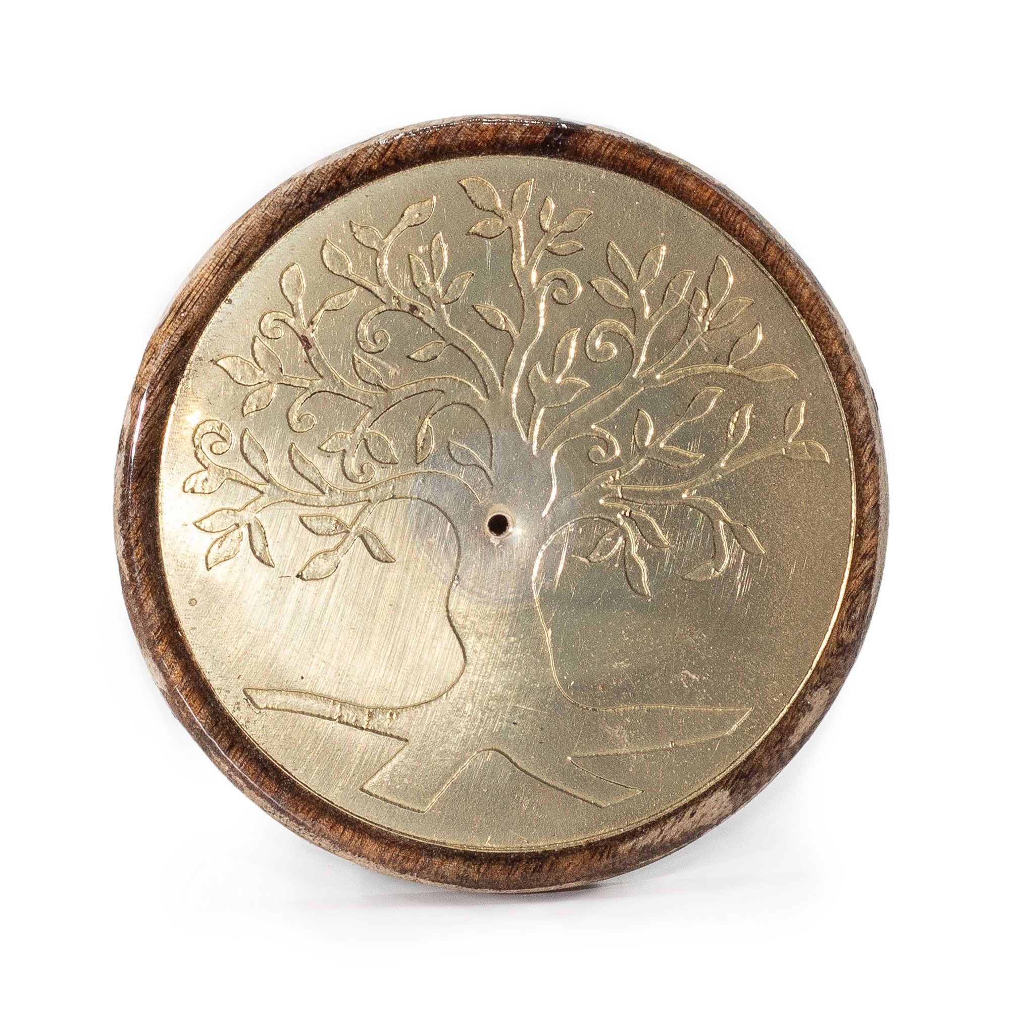 Porta incenso dourado sobre madeira de manga - Árvore da Vida