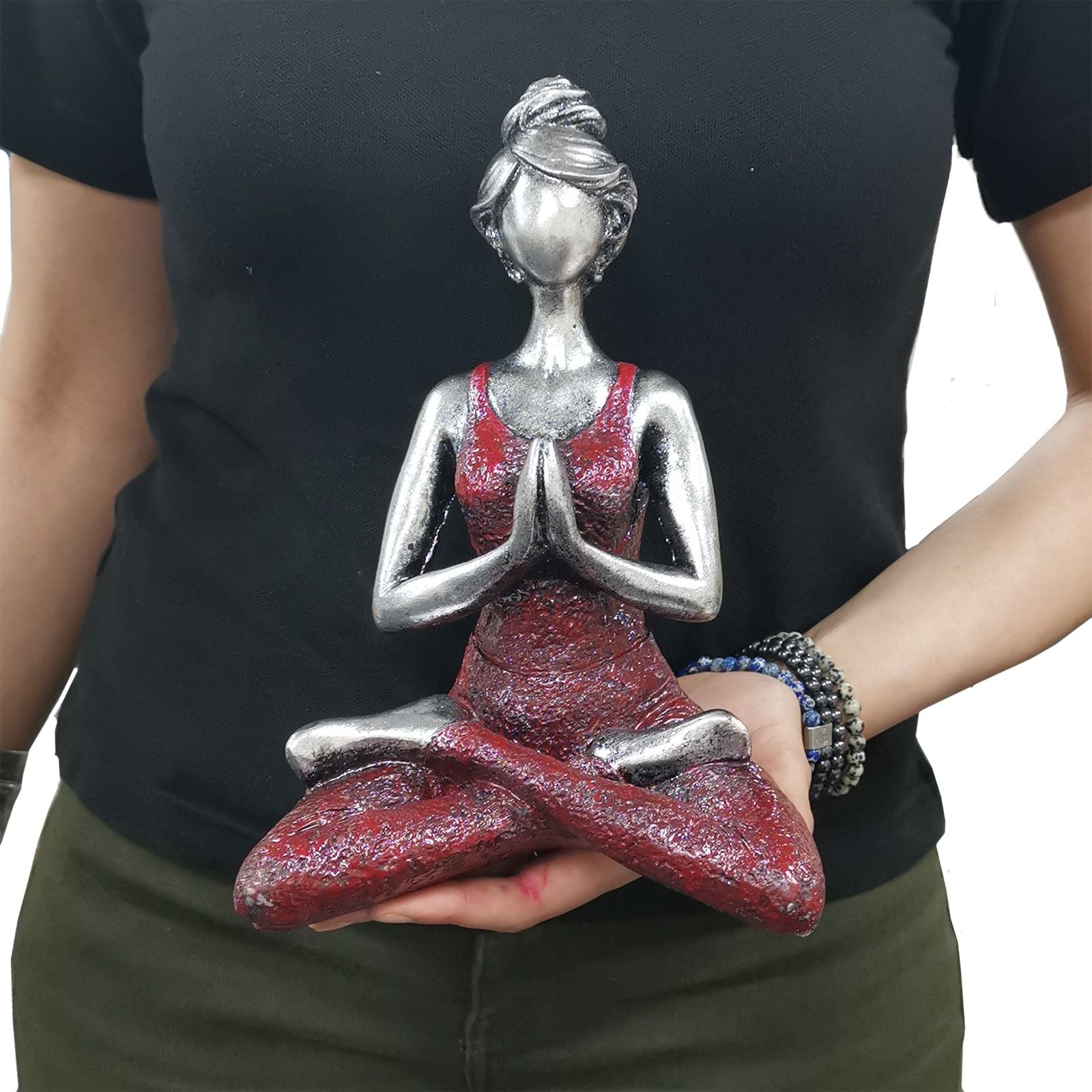 Figura Feminina Yoga - Prateado e Bordô 24 cm