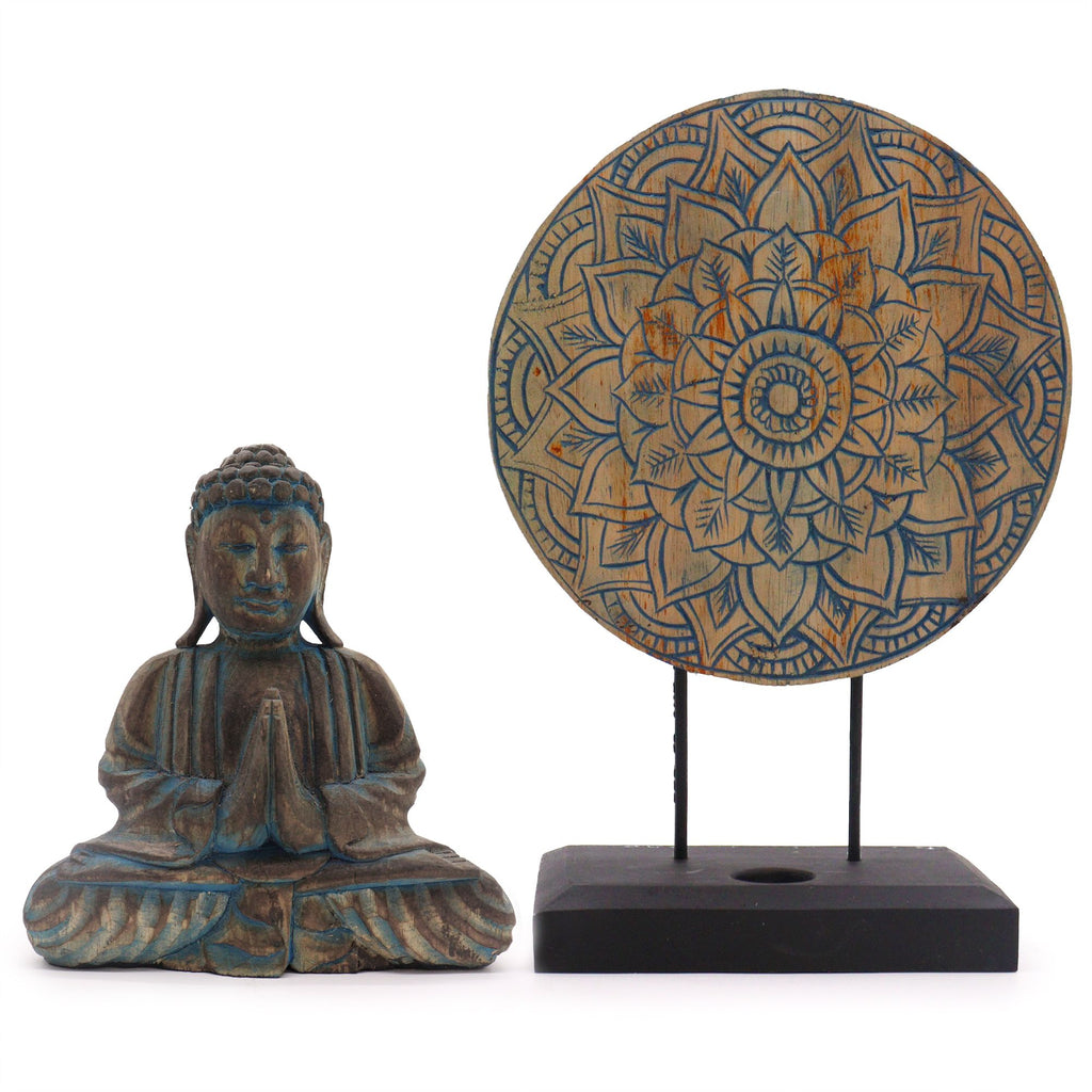 Conjunto Buda Feng Shui - Mandala Floral - Azul