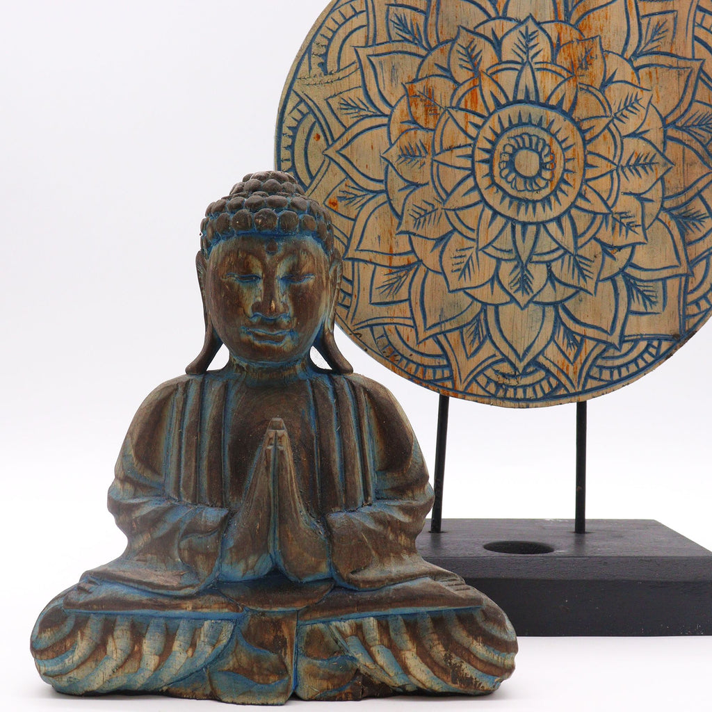 Conjunto Buda Feng Shui - Mandala Floral - Azul