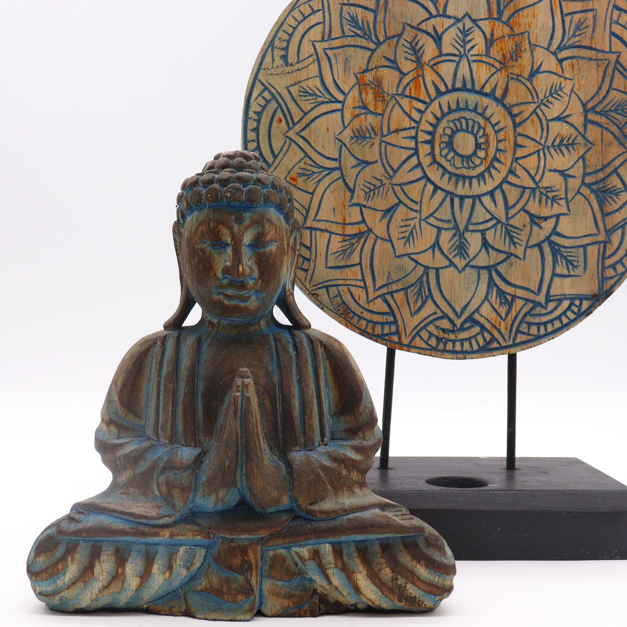 Conjunto Buda Feng Shui - Mandala Floral - Azul