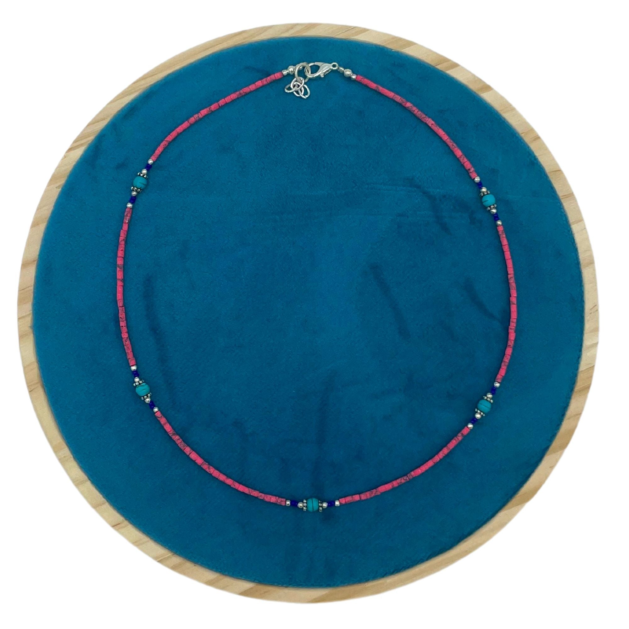 Colar nepalês de pedras preciosas extrafinas - contas de coral rosa e turquesa