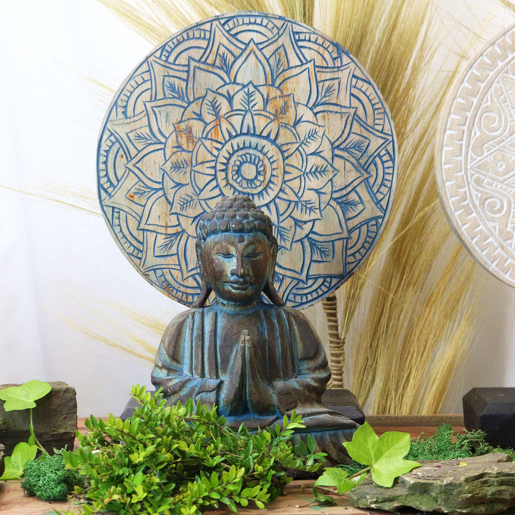 Conjunto Buda Feng Shui - Mandala Floral - Azul
