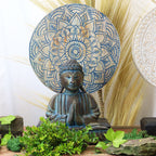 Conjunto Buda Feng Shui - Mandala Floral - Azul