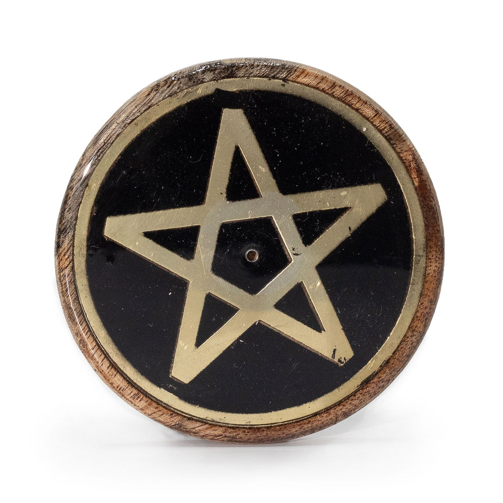 Porta incenso dourado e preto em madeira de manga - Pentágono