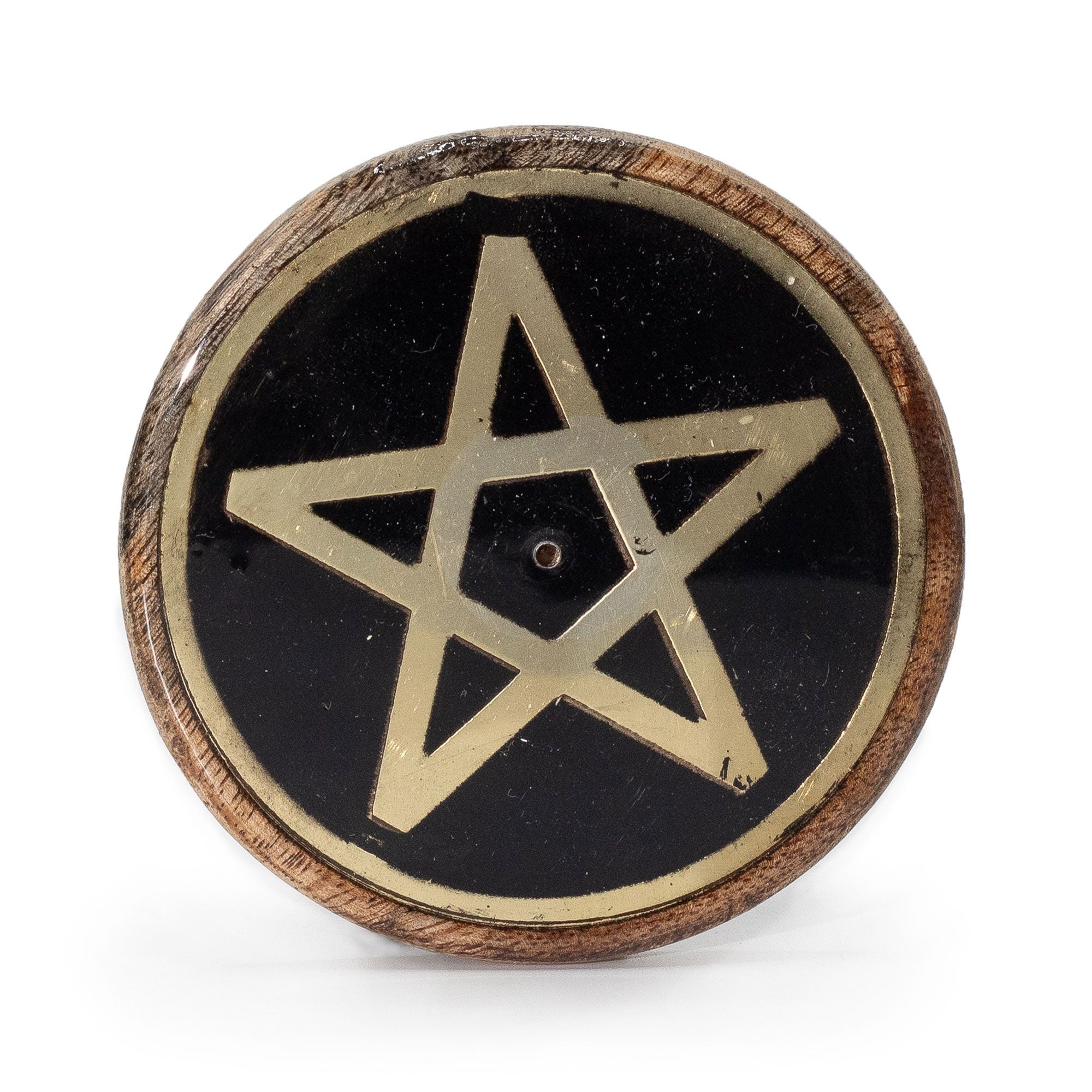 Porta incenso dourado e preto em madeira de manga - Pentágono