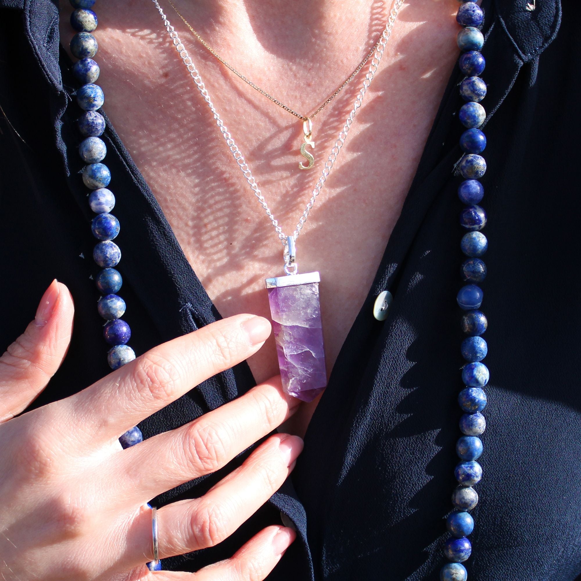 Colar Plano de Pedras Preciosas - Quartzo Rosa