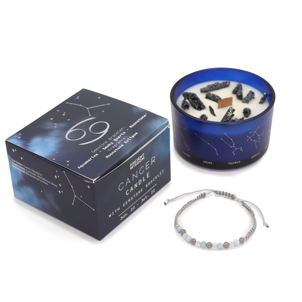 Vela de cristal do zodíaco com pulseira de pedras preciosas - Câncer