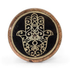 Porta incenso dourado e preto sobre madeira de manga - Hamsa