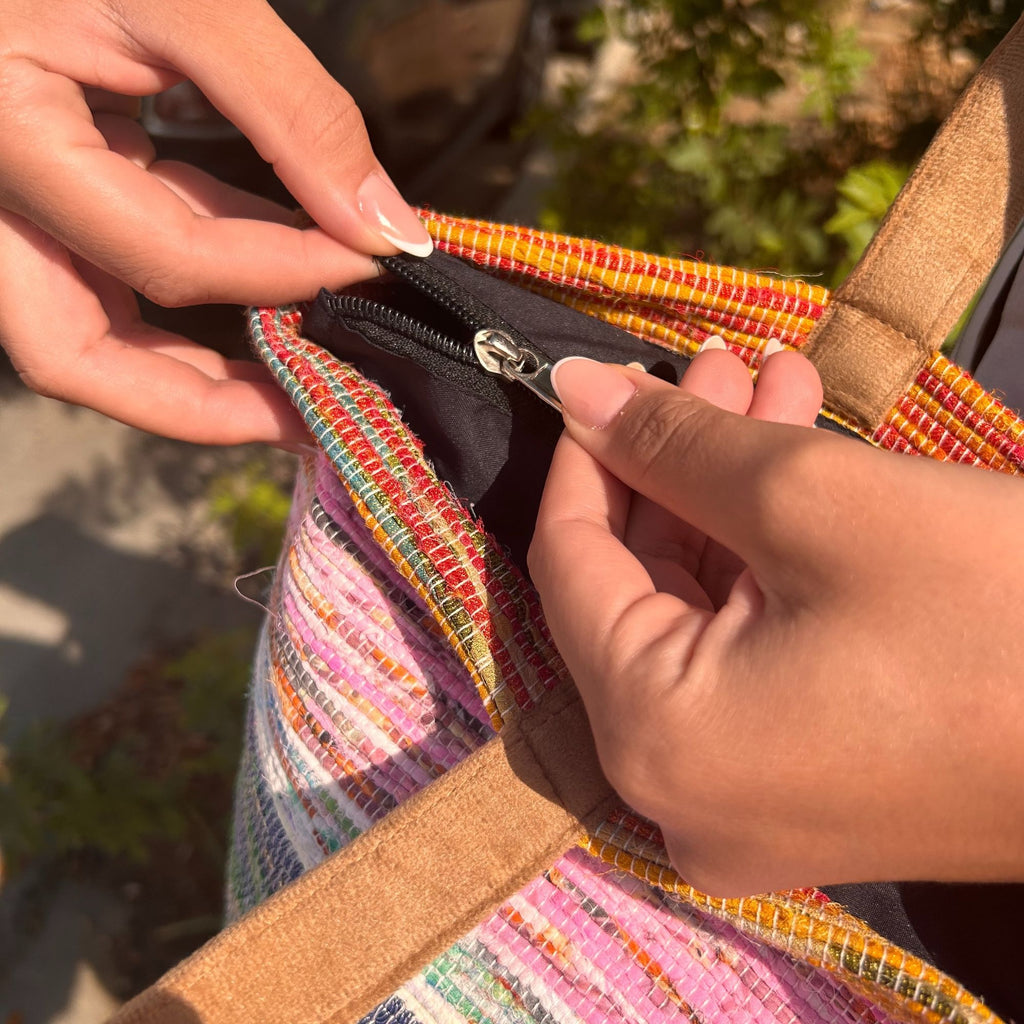 Bolsa Grande de Tapetes Reciclados - Tons Rosa