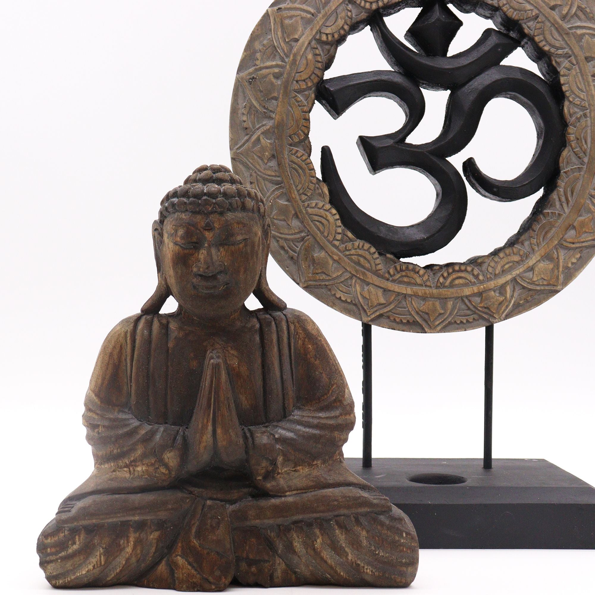 Conjunto Buda Feng Shui - Om - Cinza e Preto