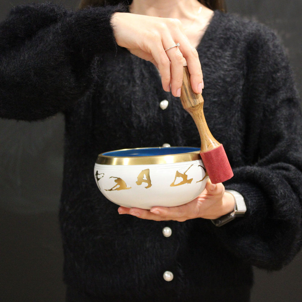 Conjunto de Taças Tibetanas Grande - Yin & Yang - Branco/Roxo 14cm