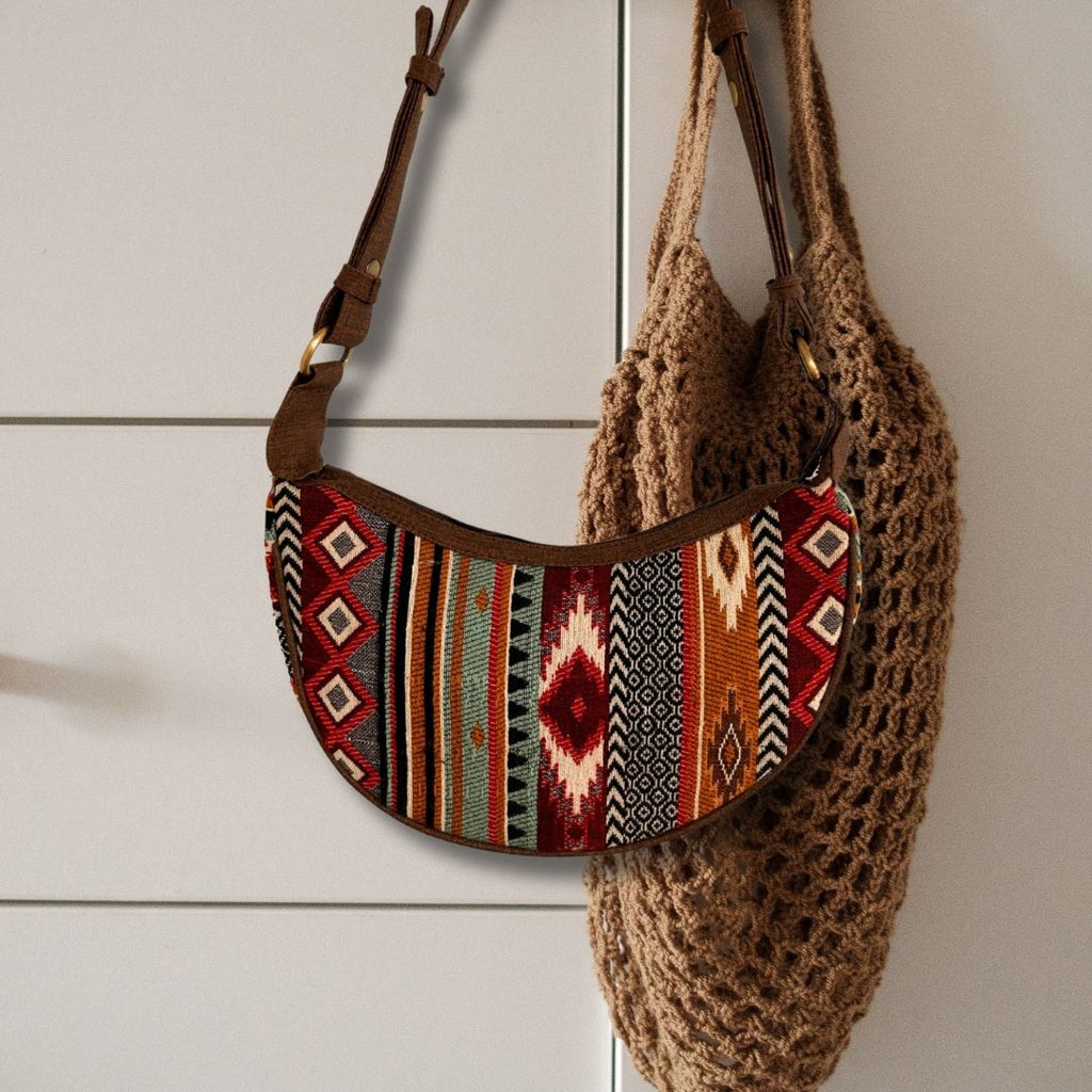 Bolsa Hobo Jacquard - Tons Castanhos Intensos (alça castanha)