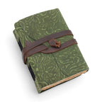 Caderno grosso de couro com borda deckle – Padrão labirinto verde – 12,7×8,9 cm